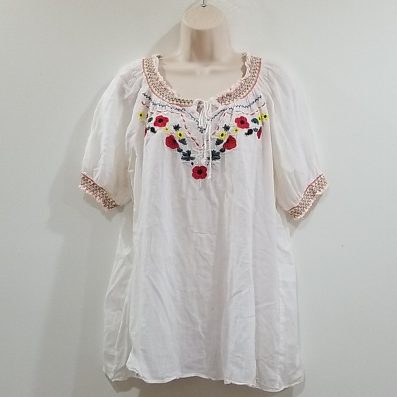 Too hot women's white multi color embroidered front and sleeve blouse - Picture 1 of 11